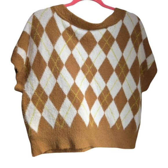 Free People Oversized Argyle V-Neck Sweater Vest Size S - Picture 9 of 13